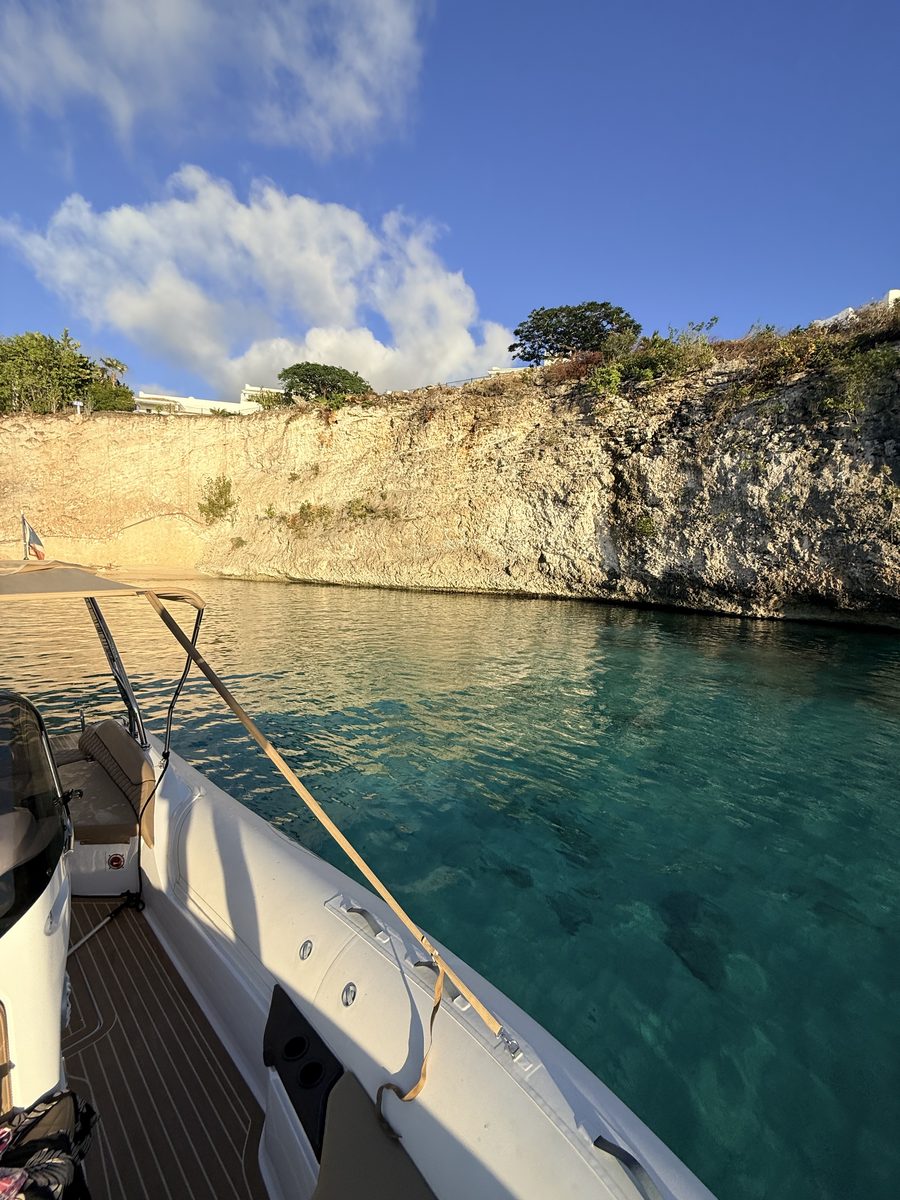 The RIB at the foot of the cliff at La Samanna, Saint-Martin